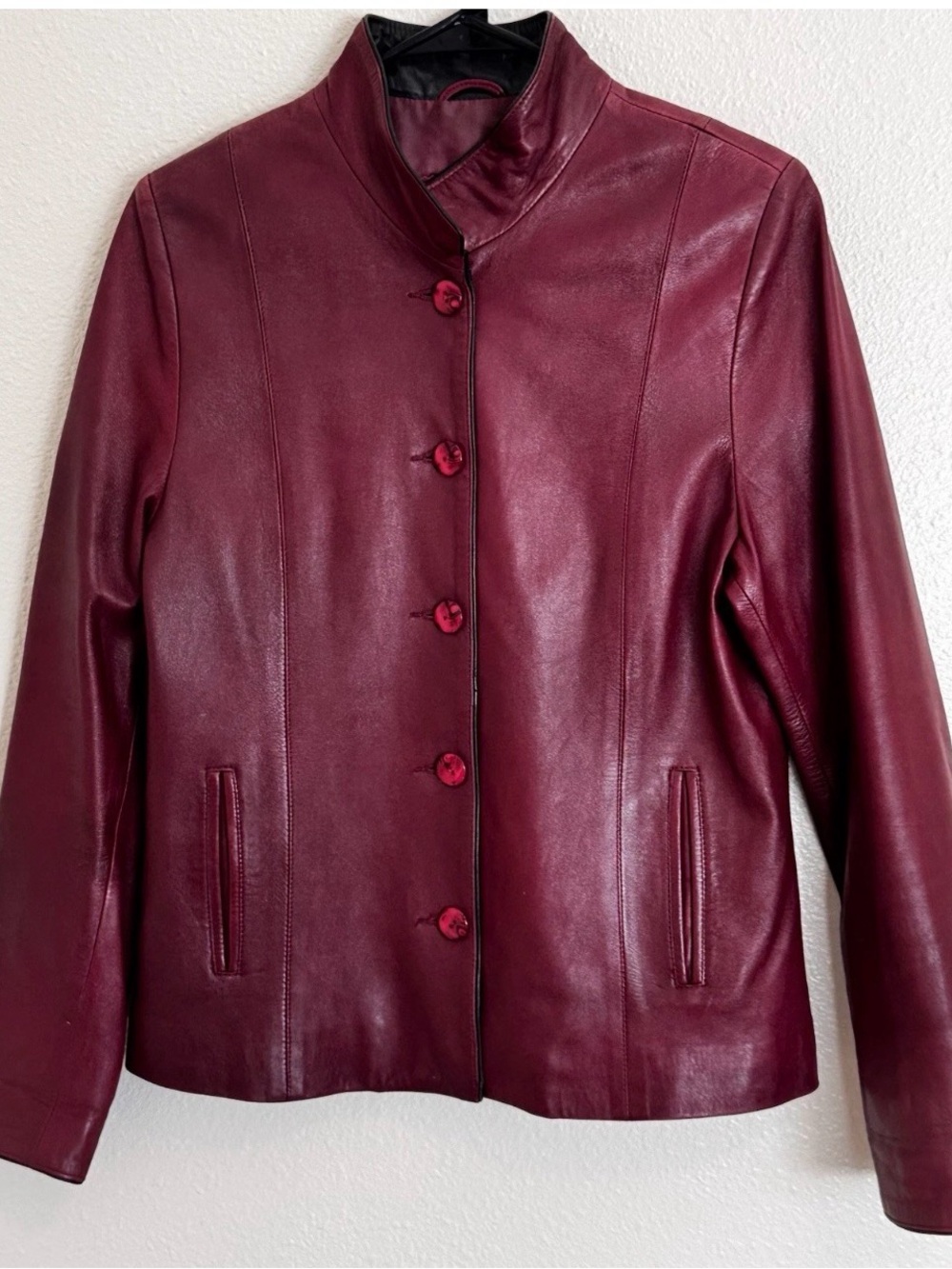 Women's Burgundy AljiPiel  Leather Button-Front Jacket women’s 40